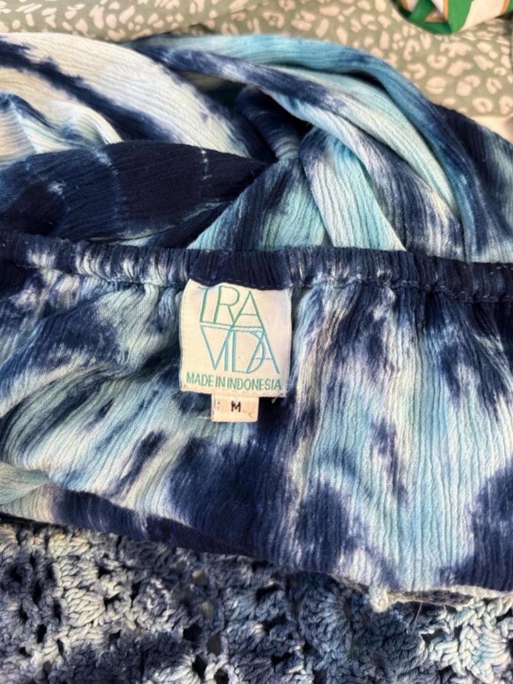 VIDA Teal & Navy Tie-Dye Halter Midi Dress with Smocked Bodice - Picture 5 of 6